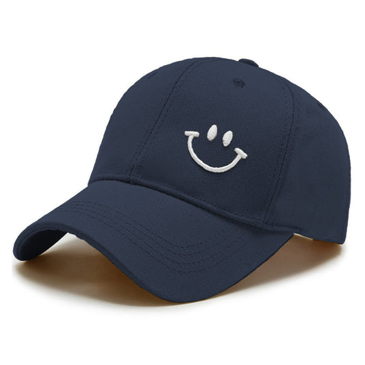Small Smiley Navy Blue Unisex Cotton Caps - Capwale